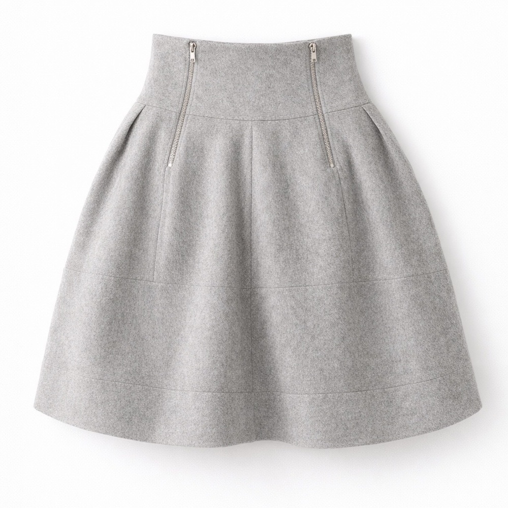 Rare Y2k H&M Grey Wool High-Waisted Zip Skirt | Structured A-Line